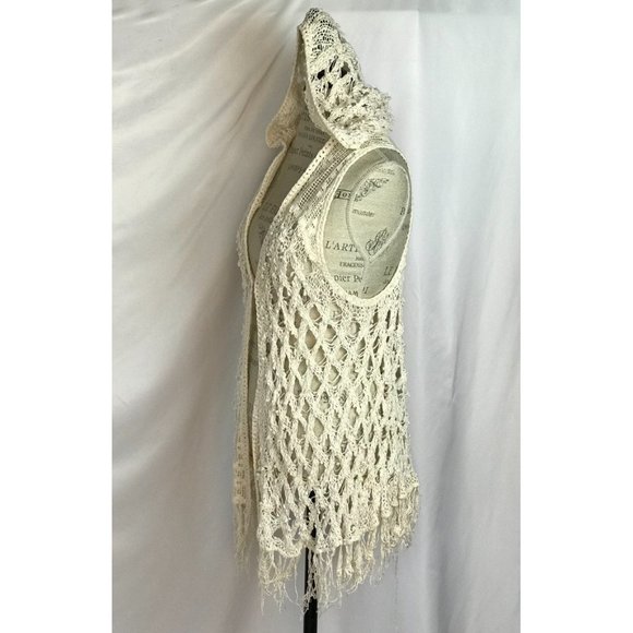 Free People Crochet Ivory Hoodie Sleeveless Boho - Picture 4 of 15